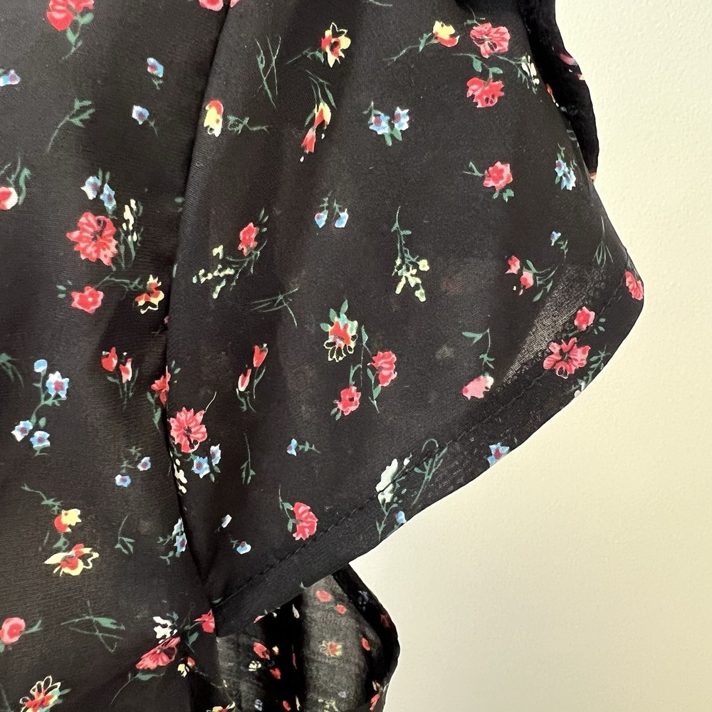 Women's Wild Jasmine Floral‎ Short  Sleeve Blouse Tulip Sleeve 3x Black Pink 3X - Picture 3 of 13
